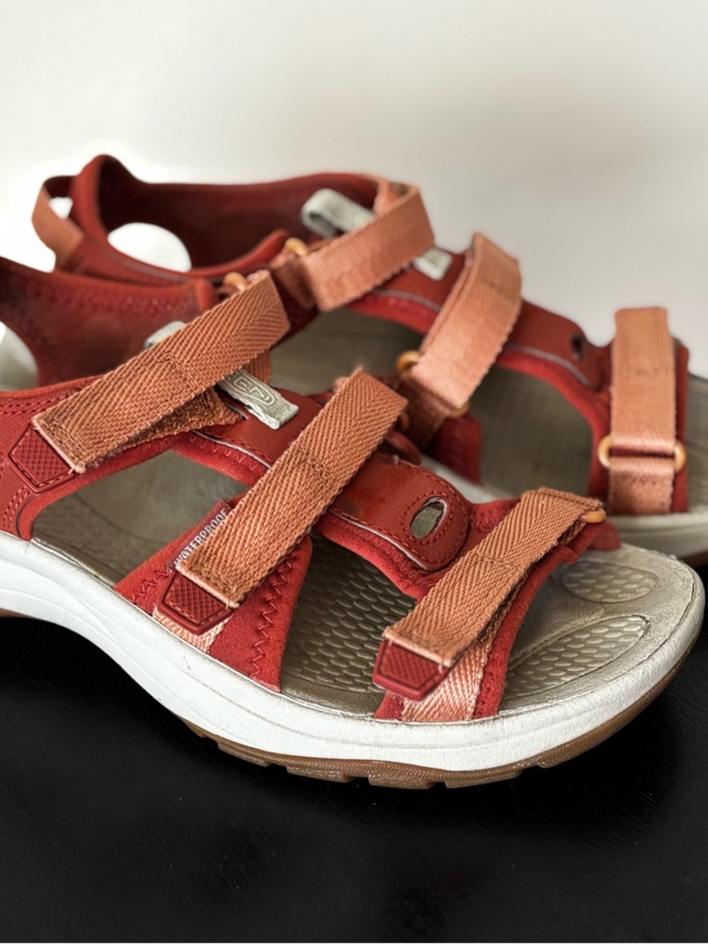Keen Women's Adjustable Strappy Sandals in Burnt Orange and Coral